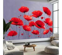 Piante Fiori Di Papavero Rosso Carta da Parati In Tessuti non Tessuti 350 x 256 cm Murali, Grigio Fotomurale Murale Soggiorno Camera da Letto Cameretta Dei Bambini Decorazione