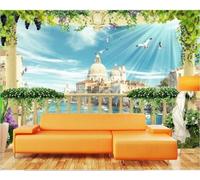Piante Fresche Castelli Fiumi Uccelli Uva 3D Carta Da Parati Seta Testurizzata Alta Qualità Soggiorno Divano Camera Letto Pranzo Casa Muro-300cm×210cm
