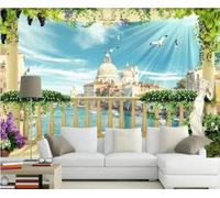 Piante Fresche Castelli Fiumi Uccelli Uva 3D Carta da Parati Tessuto in Seta Ufficio Sala Pranzo Divano Camera Soggiorno TV Sfondo Muro-250cm×170cm
