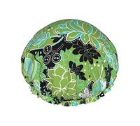 Piante grasse cucite a mano che celebrano il verde Cuffia da impermeabile, Cuffia elastica per capelli da bagno Protezione ambientale Cuffia da bagno per capelli, Doppio strato impermeabile C