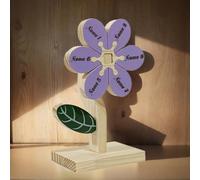 Piante in legno personalizzate con fiori di petali 3D, puzzle 3D con incisione personalizzata con 2-6 nomi, puzzle in legno, decorazione in legno per tutti i membri della famiglia
