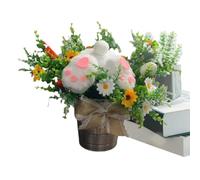 Piante In Vaso Di Pasqua Con Uova E Coniglietto,Simpatico Coniglio Peluche Realistico per le Feste,Centrotavola Artificiale Pasquale - per Ringraziamento Festa Uffici Casa Scrivania Scuola Dormitorio