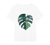 Piante Monstera Watercolor Piante Amore Casa Maglietta, Donna Plus-Size, Bianco, 4X