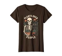 Piante sopra Persone Scheletro Divertente Gatto Piante Succulente Maglietta, Donna, Marrone, XL