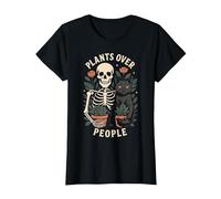 Piante sopra Persone Scheletro Divertente Gatto Piante Succulente Maglietta, Donna, Nero, XS
