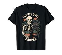 Piante sopra Persone Scheletro Divertente Gatto Piante Succulente Maglietta, Uomo, Nero, 3XL