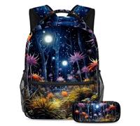 Piante stellate stile e funzionalità senza sforzo, zaino con astuccio, set di zaini per la scuola premium per ragazzi ragazze adolescenti, Multicolore#07, B：29.4x20x40cm P：19x7.5x3.8cm, Zaini Daypack