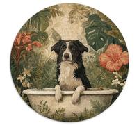 Piante tropicali, collie nella vasca da bagno Puzzle 1000Pcs Decorazione Per La Casa. Rilassamento E Intelligence Per Adulti E Bambini Da 14 Anni 1000pcs (67.5x67.5cm)