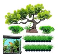 Piante verdi artificiali per acquario, set di decorazioni per piante acquatiche artificiali, composizione della flora acquatica in morbida resina, facile da pulire, acquario subacqueo realistico