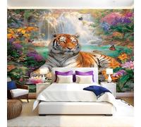 Piante Verdi E Fiori Carta da Parati Panoramica Animale della giungla Tigre Foto Wallpaper Poster Gigante Design 300 x 210 cm Murale Decor della Parete Soggiorno Camera da Letto Carta da Parati Muro