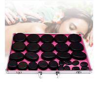 PIAOCAIYIN Kit di 28 pietre calde per massaggio, diverse dimensioni, pietre vulcaniche con scatola riscaldante (60-70 °C), pietre calde per massaggi a casa, spa, terapia riscaldante, rilassante, nero