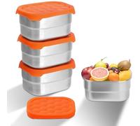 Piashow 4 Pezzi Contenitori Ermetici per Alimenti Piccoli, Contenitori Acciaio Inox con Coperchio in Silicone, 230 ml Porta Merenda, Mini Contenitori per Alimenti per Snack e Spezie