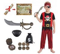 Piashow Costume da pirata per bambini, set di 7 pezzi, per cosplay, per bambini dai 3 ai 10 anni, per Halloween, Natale, carnevale, feste e compleanni