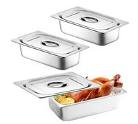Piashow Gastro - Set di 3 contenitori rettangolari, in acciaio inox, per alimenti, 32,5 x 17,5 x 6,5 cm