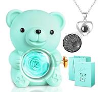 Piashow Orsetto con Rosa e Collana, Orsetto San Valentino, Orsetto di Rose Stabilizzate, Regalo Donna Compleanno, Orso di Rosa Eterna Confezione Regalo per Donna San Valentino, Natale,Festa della