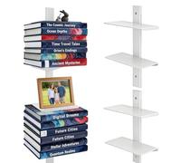 Piashow Set di 2 librerie sospese, invisibili, da parete, a torre di libri, a parete e salvaspazio, per ufficio, cucina, camera da letto (bianco)