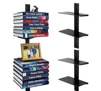 Piashow Set di 2 librerie sospese, invisibili, da parete, a torre di libri, a parete e salvaspazio, per ufficio, cucina, camera da letto (nero)