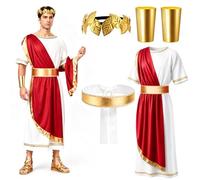 Piashow Set di 4 costumi romani da uomo, costume greco con toga romana, include cerchietto Osmanto, tracolla, bracciale, costume per adulti, per carnevale, Halloween