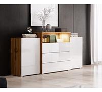PIASKI Cassettiera 150 cm Urban, cassettiera, illuminazione a LED opzionale, vari colori (con illuminazione, Wotan/bianco luminoso)