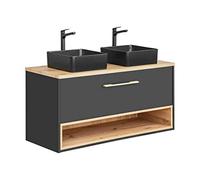 PIASKI Mobile lavabo Borneo 120 cm, sospeso e doppio, mobile da bagno colore rovere/grigio cosmo (con piano di lavoro)