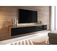 PIASKI Mobile TV Lowboard D 140/180 cm, Galleggiante, Colore Wotan Nero, Illuminazione a LED Opzionale (Senza LED, 180 cm)
