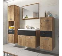 PIASKI Set di mobili da bagno Alba, set di mobili da bagno, lavabo incluso, mobili da bagno sospesi, colori assortiti (castagno/nero opaco), Taglia unica