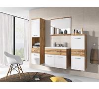 PIASKI Set di mobili da bagno Alba, Set di mobili da bagno, Lavello incluso, Mobili da bagno sospesi, Diversi colori (Wotan/Bianco lucido)