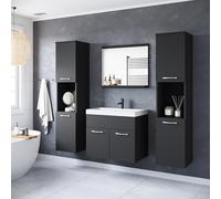 PIASKI Set mobili da bagno Montreal XL, Set mobili da bagno, Lavabo incluso, Diversi colori (Nero Opaco)
