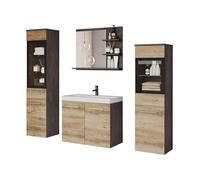 PIASKI Udine I, set di mobili da bagno, set di mobili da bagno, illuminazione a LED opzionale, lavabo incluso, colore San Remo (Matta/Castagno LED)