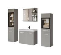 PIASKI Udine I, set di mobili da bagno, set di mobili da bagno, illuminazione a LED opzionale, lavabo incluso, colore San Remo (grigio)