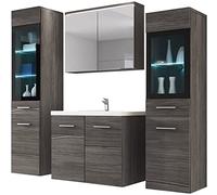PIASKI Udine, Set di mobili da bagno sospesi, armadio alto, mobiletto per lavabo, specchio, armadio vetrato, sifone e lavabo incluso (cantina)