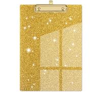 Piasoenc Lavagna in acrilico, alla moda glitterata con clip dorata a basso profilo, progettata per uso scolastico e ufficio, formato A4 22,9 x 31,8 cm, oro