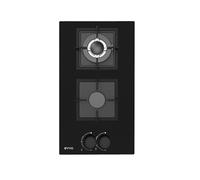 Piastra a gas EVVO V35 Glass, 2 bruciatori (Wok + semiveloce), 3,6 kW, vetro temperato nero, accensione elettrica, compatibile gas naturale e butano