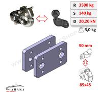 Piastra Adattatore Gancio Traino Universale da 2 fori 90 mm a 4 fori 85x45 mm