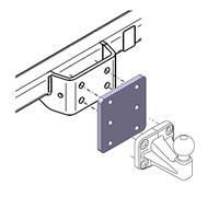 Piastra adattatore universale per la regolazione dell'altezza 3 x 56 mm del gancio di traino per sfere flangia a 4 fori (AHK) regolabile in altezza.