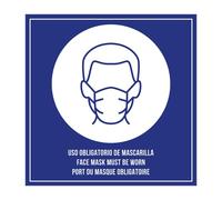 Piastra Autoadesiva"Uso Obbligatorio Maschera" 12X12 Cm Blu Metacrilato