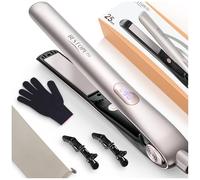 Piastra Capelli Professionale Con Display LCD - Rivestimento in Ceramica cura Dei Capelli Piastra per Capelli, Riscaldamento Rapido, Piastre Larghe, 5 Temperatura Regolabile (120-230°C), Champagne