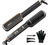 Piastra Capelli Spazzola Lisciante Per Capelli, Piastra Capelli Professionale 2 in 1, PTC Ceramica Anti-Ustione, 30 Impostazioni di Temperatura (80℃~230℃) Display LED per Donne (Nero)