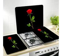 Piastra Coprifornelli da Cucina - Lastra Paraschizzi per Piano Cottura, Design Rosa, in Vetroceramica, Rosso e Nero