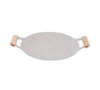 Piastra da griglia antiaderente in stile coreano, piastra per barbecue in alluminio con manici in faggio, adatta a fornelli a gas e piani cottura a induzione, piastra rotonda per (34 cm/13,4 pollici)