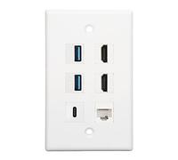 Piastra da Parete Ethernet a 6 Porte, 2 Jack HDMI, 2xUSB3.0, 1xType C, 1xCat6 RJ45 Ethernet Jack Inserto Piastre da Parete Compatibili con Cavi Cat 5, Cat 5e, Cat 6 per Computer