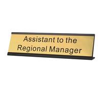 Piastra da scrivania con scritta "Assistant to The Regional Manager", 2 x 20,3 cm, targhetta dorata con supporto da scrivania in alluminio nero