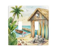 Piastra decorativa per interruttore della luce a 2 bande a doppio interruttore, piastra elettrica a forma di koala con spiaggia tropicale, spiaggia tropicale, piastra elettrica divertente per camera