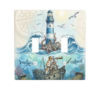 Piastra di copertura decorativa per interruttore della luce a 2 bande a doppio interruttore, piastra elettrica per faro marino estivo, modello subacqueo per camera