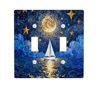 Piastra di copertura decorativa per interruttore della luce a 2 bande con pittura a olio nautica a doppia levetta, piastra elettrica Fantasy Magic Ocean, piastra elettrica divertente per camera da