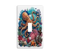 Piastra di copertura decorativa per interruttore della luce a forma di polpo marino in feltro estivo, 1 interruttore singolo, piastra elettrica per animali marini corallo freddo, modello subacqueo