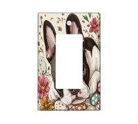 Piastra di copertura decorativa per interruttore della luce del Boston Terrier di Pasqua primaverile, 1 banda singola a bilanciere, vintage con uova floreali e cuccioli, piastra elettrica per la
