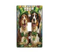 Piastra di copertura decorativa per interruttore della luce del cane pastore australiano per il giorno di San Patrizio, 1 interruttore singolo, piastra elettrica per cuccioli di vetro colorato