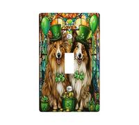 Piastra di copertura decorativa per interruttore della luce del cane pastore delle Shetland Day di San Patrizio, 1 interruttore singolo, piastra elettrica per cuccioli di vetro colorato, piastra