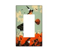 Piastra di copertura decorativa per interruttore della luce di Halloween, stile vintage, 1 banda, a bilanciere singolo, scopa, zucca, pipistrelli, piastra elettrica per cucina e bagno, decorazione per